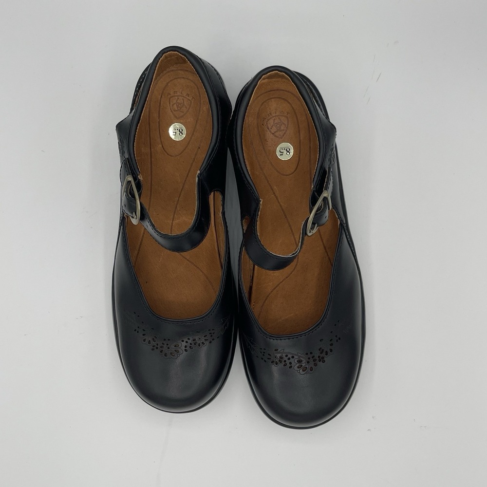 Ariat Caroline Clog Mary Jane‎ Black Leather Buckle Shoes Women's 8.5 morute